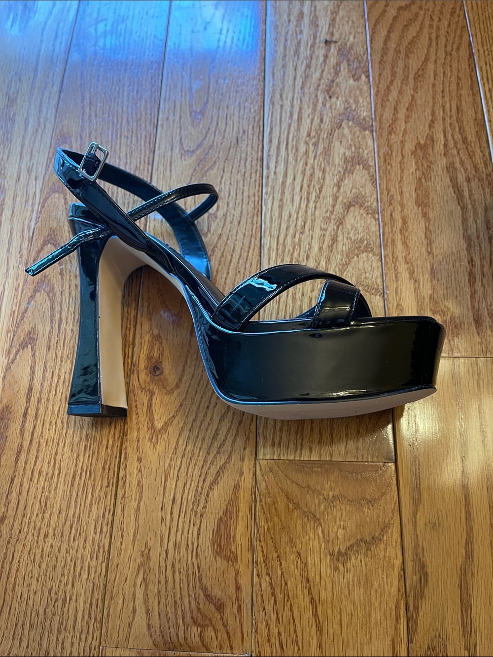 Nine West Black Patent Platform Strappy Heels